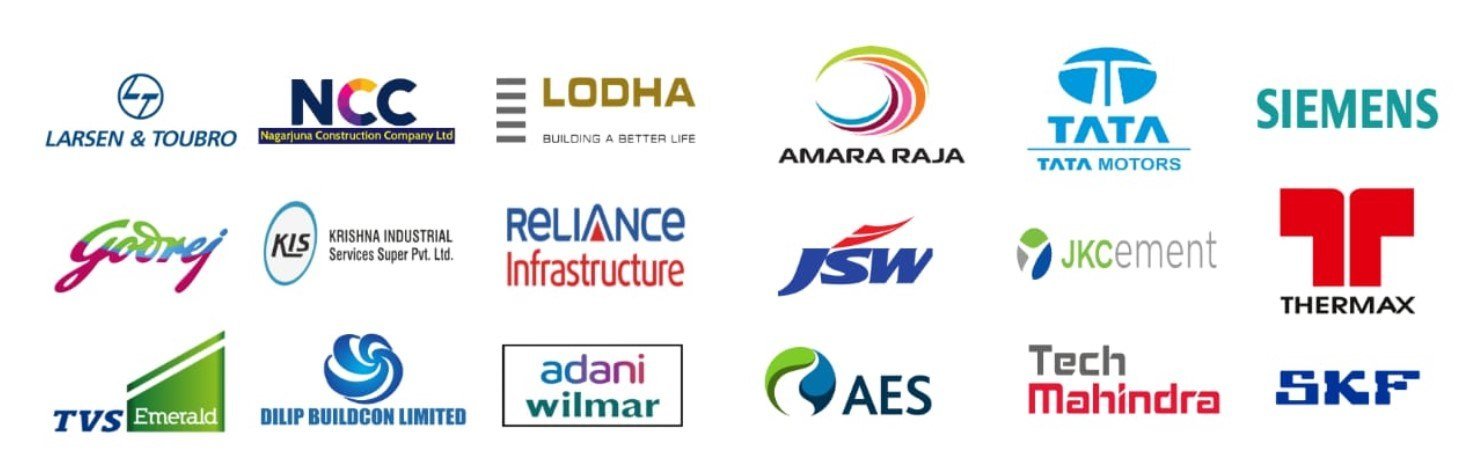 Placement partners including L&T, NCC, Lodha, Amara Raja, Tata Motors, Siemens, Godrej, Reliance Infrastructure, JSW, JK Cement, Thermax, TVS, Adani Wilmar, AES, Tech Mahindra and SKF